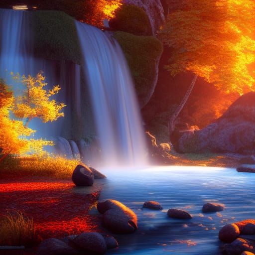 Waterfall during sunset in the autumn