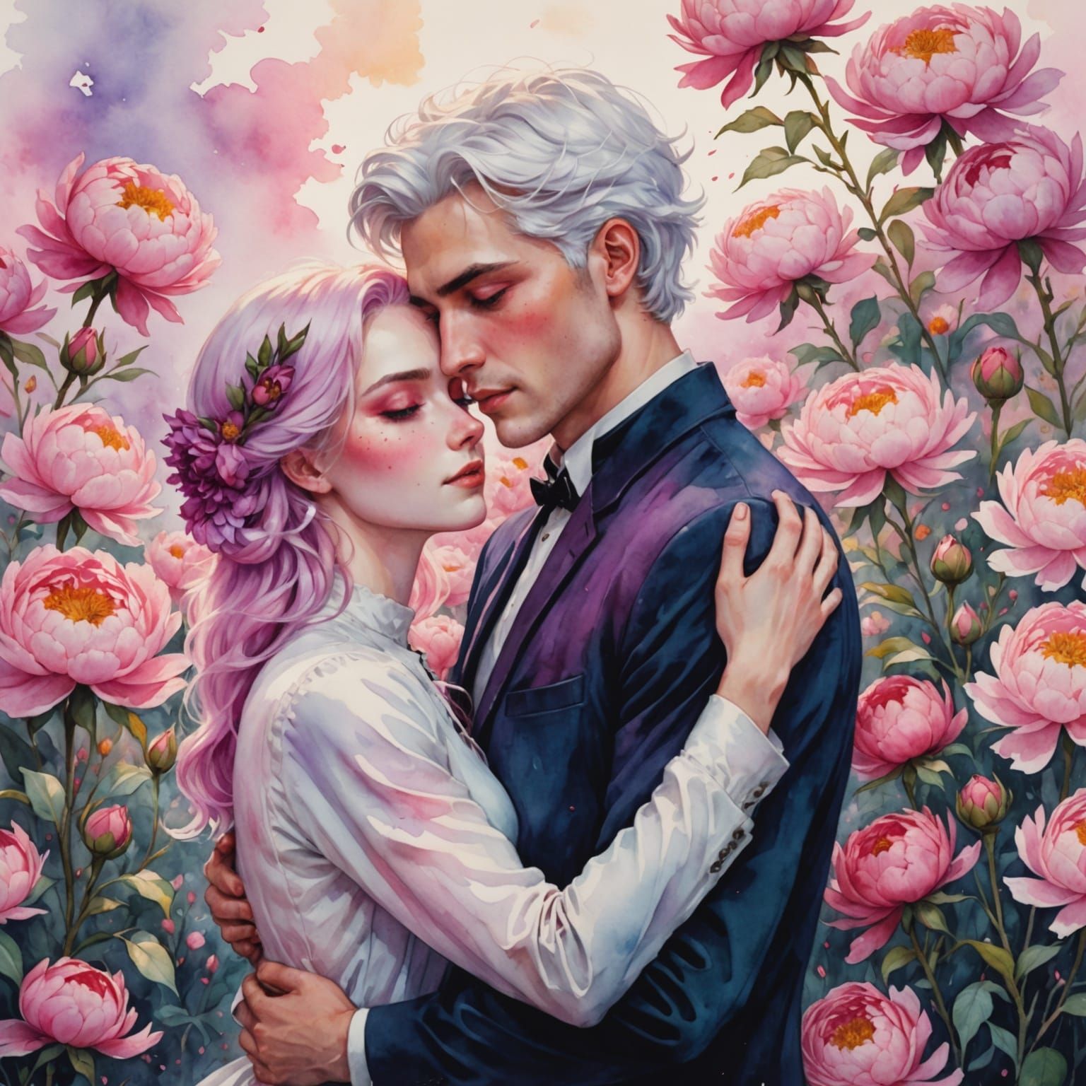 Romantic Peony Field Watercolor