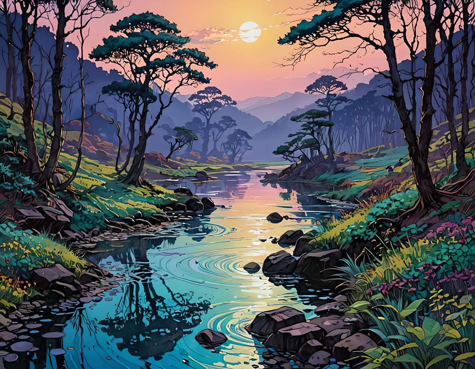 Vaporwave Metallic Ink in Impressionist Style