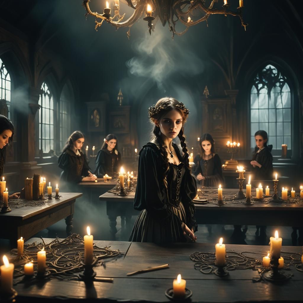 Dark Fantasy Fairy Academy Classroom in Gothic Style