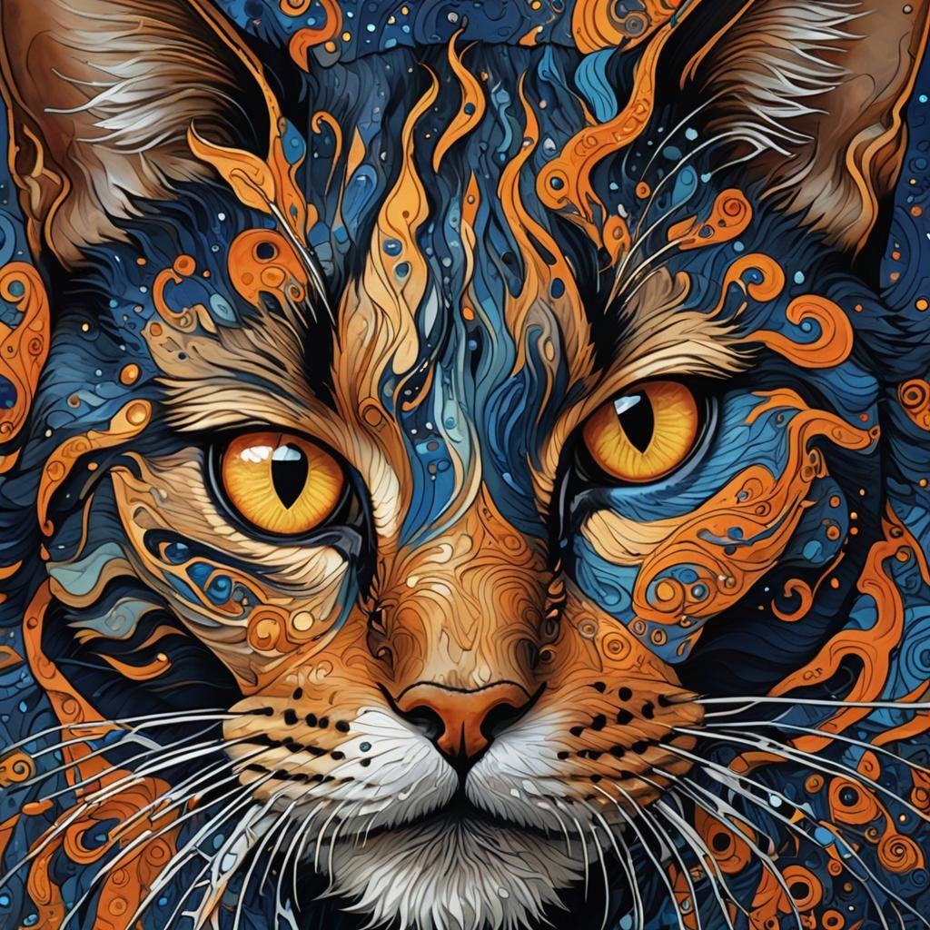 Mystical Cat Eye with Golden Accents in Digital Art