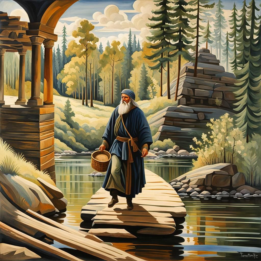 Pilgrim Crossing the River of Death: DeLempicka Style