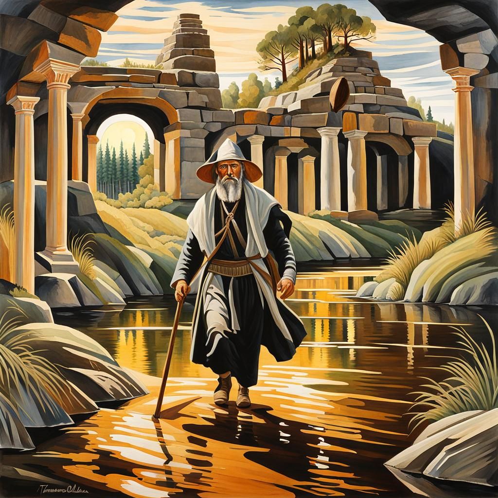 Kalevala Pilgrim Crossing the River of Death as Impasto Pain...