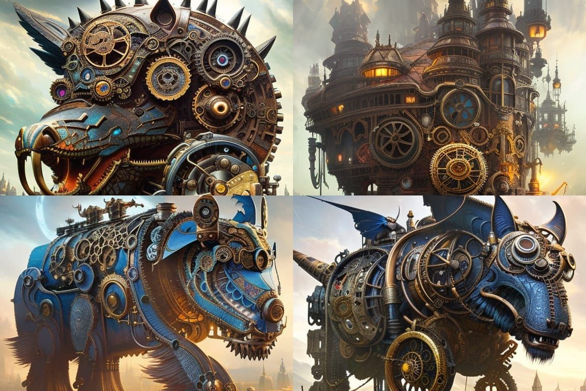 Steampunk Mechanical Beast in Art Nouveau Style