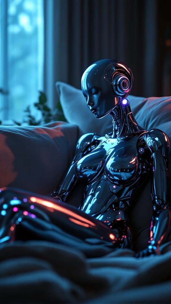 Futuristic Robot Femme Fatale in Metallic Style
