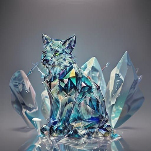 Crystal Animals on Pedestal in Vibrant Digital Art