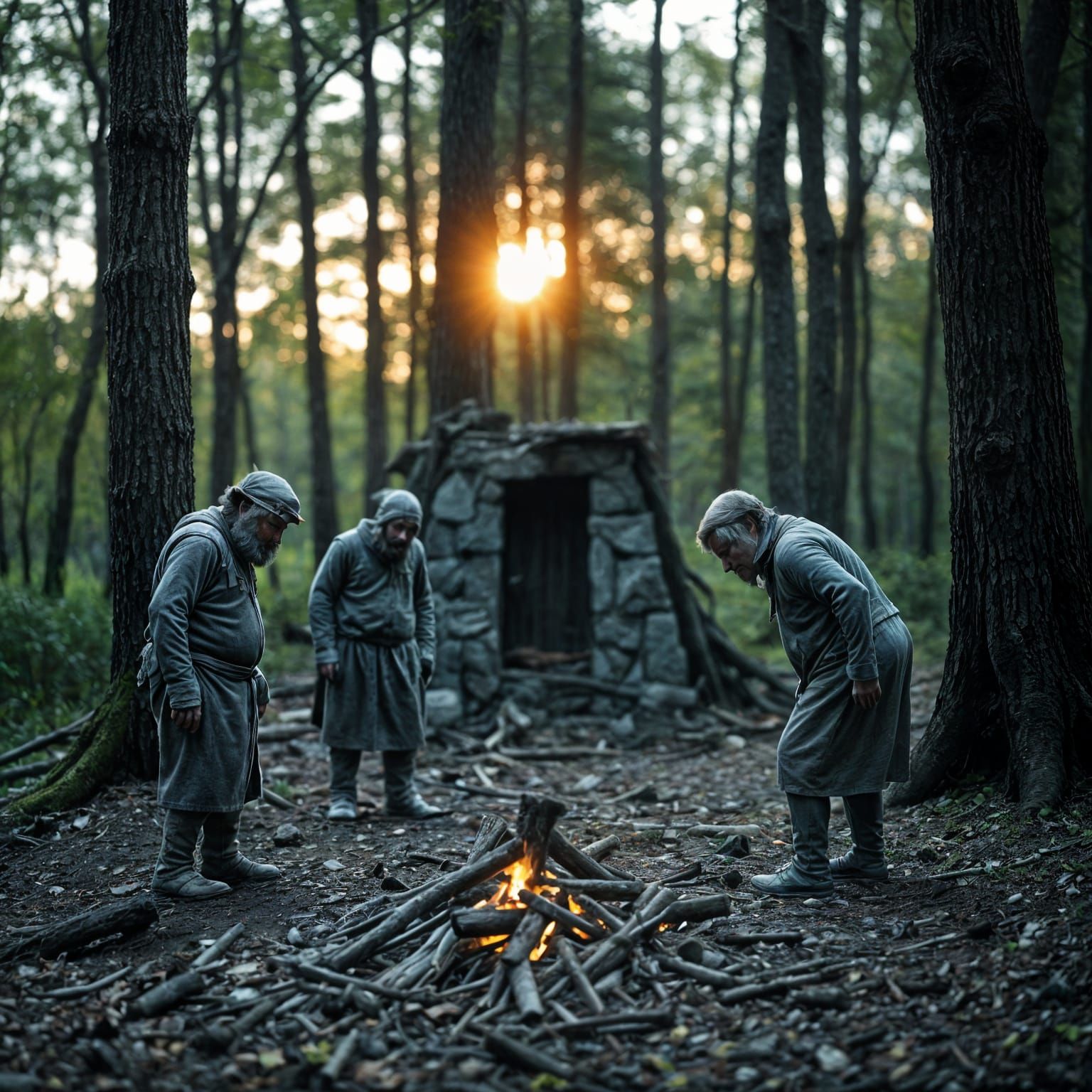 Stone Trolls Encounter Door in Woods: Photo-realistic