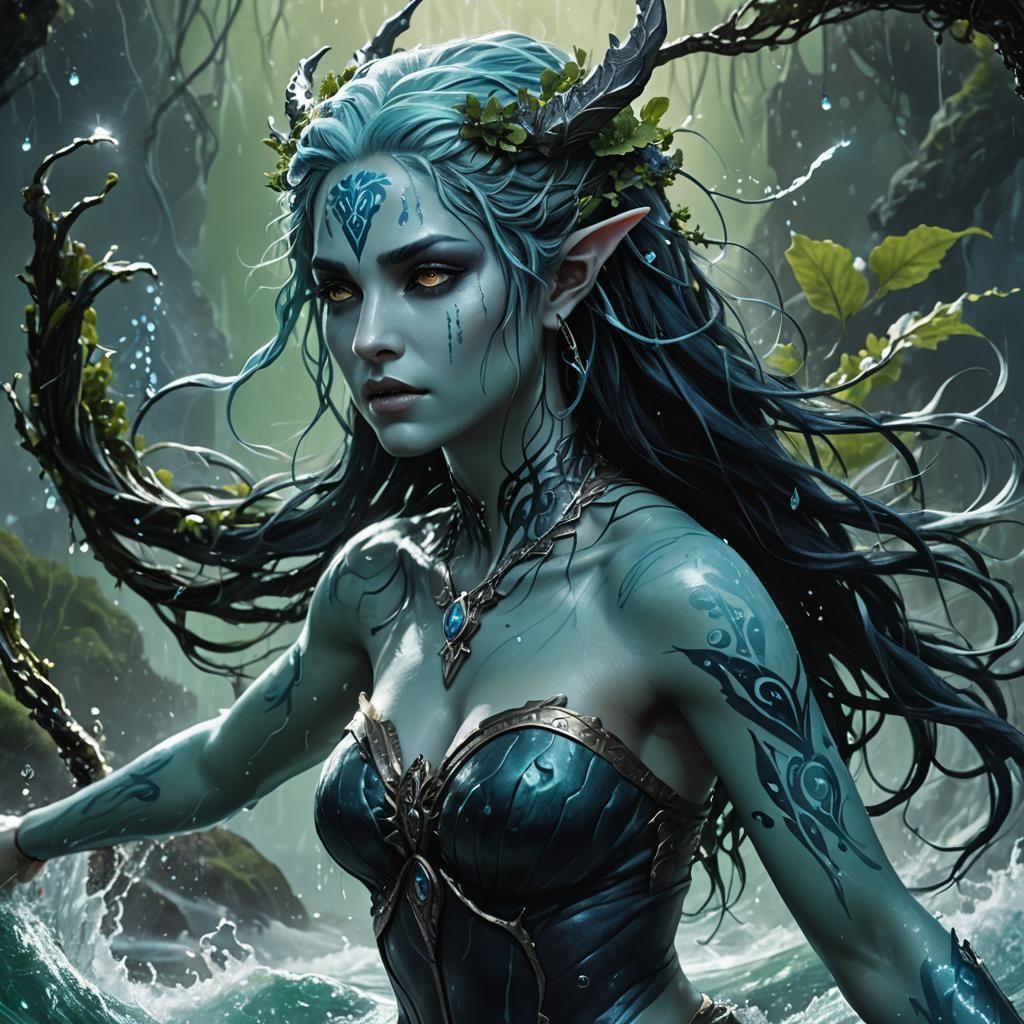 Water Genasi Cleric in Fantasy Concept Art