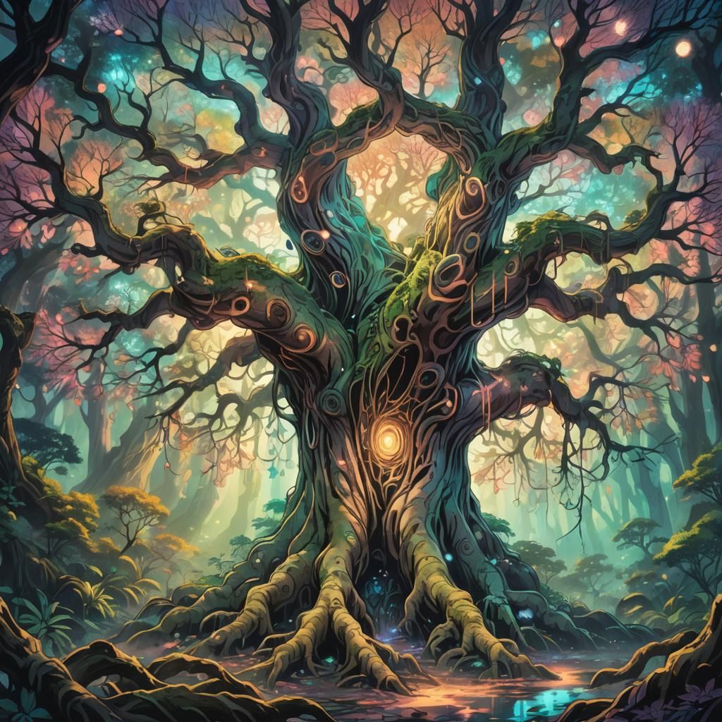 Mystical Anime Tree of Life in Forest