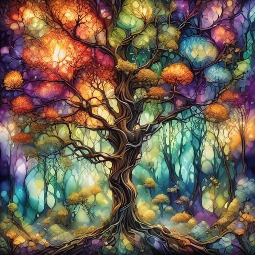 Lone Woman Before Giant Twisted Oak Tree