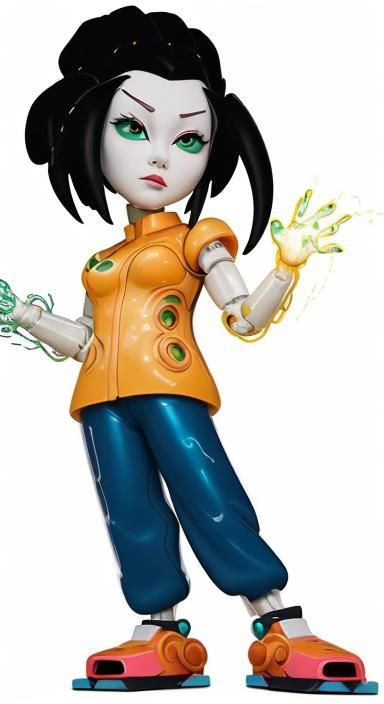 an organic Jade Chan with eight robotic wires coming out of her back like tentacles similar to Doctor Octopus from Marve...