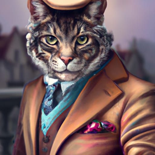Tabby Cat Portrait in Tweed Jacket, Digital Art