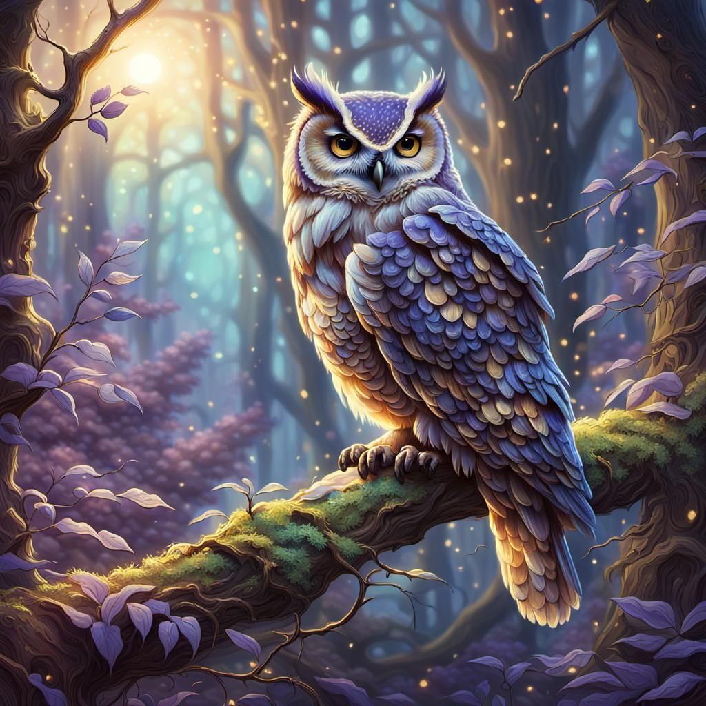 Enchanted Forest Owl in Golden Light