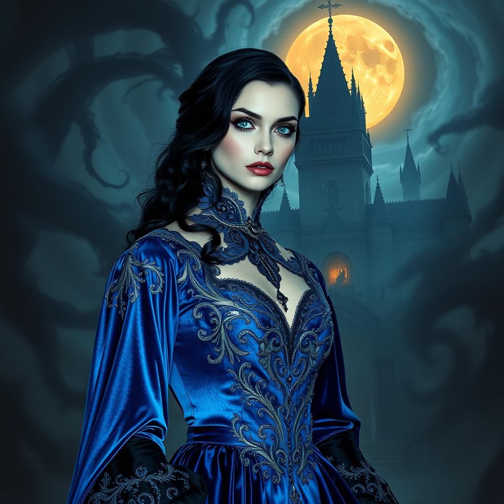 Raven-Haired Vampire in Gothic Castle
