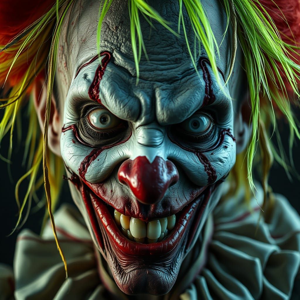 Grotesque Clown Zombie in Macabre Horror Style