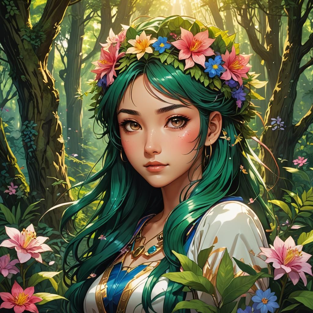 Anime Manga Girl Portrait in a Mystical Forest