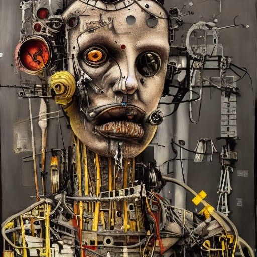 Grotesque Living Scarecrow in Dieselpunk Cyberpunk Style