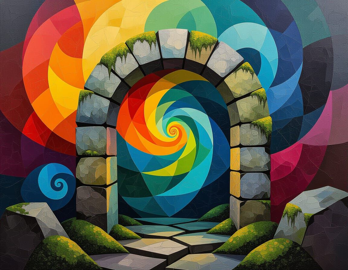 Ancient Stone Archway in Surreal Impasto Style