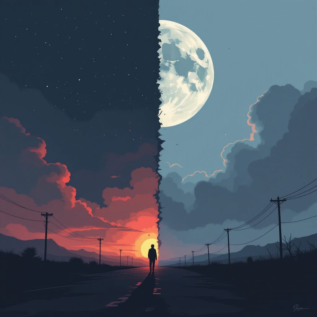 Galaxy Divided: Day and Night in Digital Art