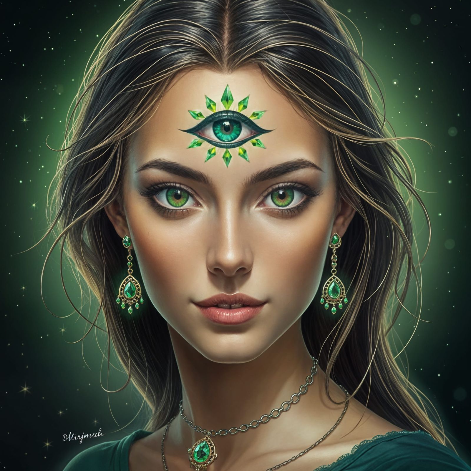 Surreal Goddess Reveals Hidden Truth in Emerald Light