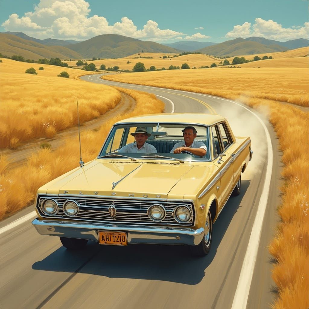 Vintage American Roadster Cruising Countryside