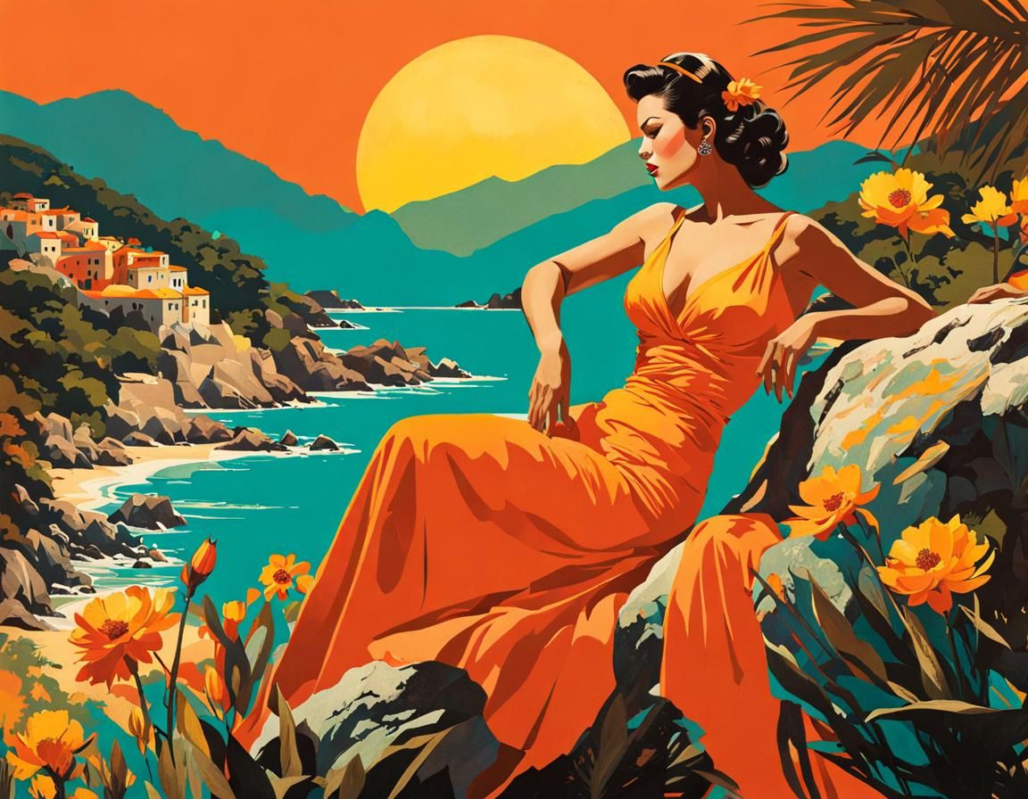 Retro Pin-Up in Golden Hour, Corsica
