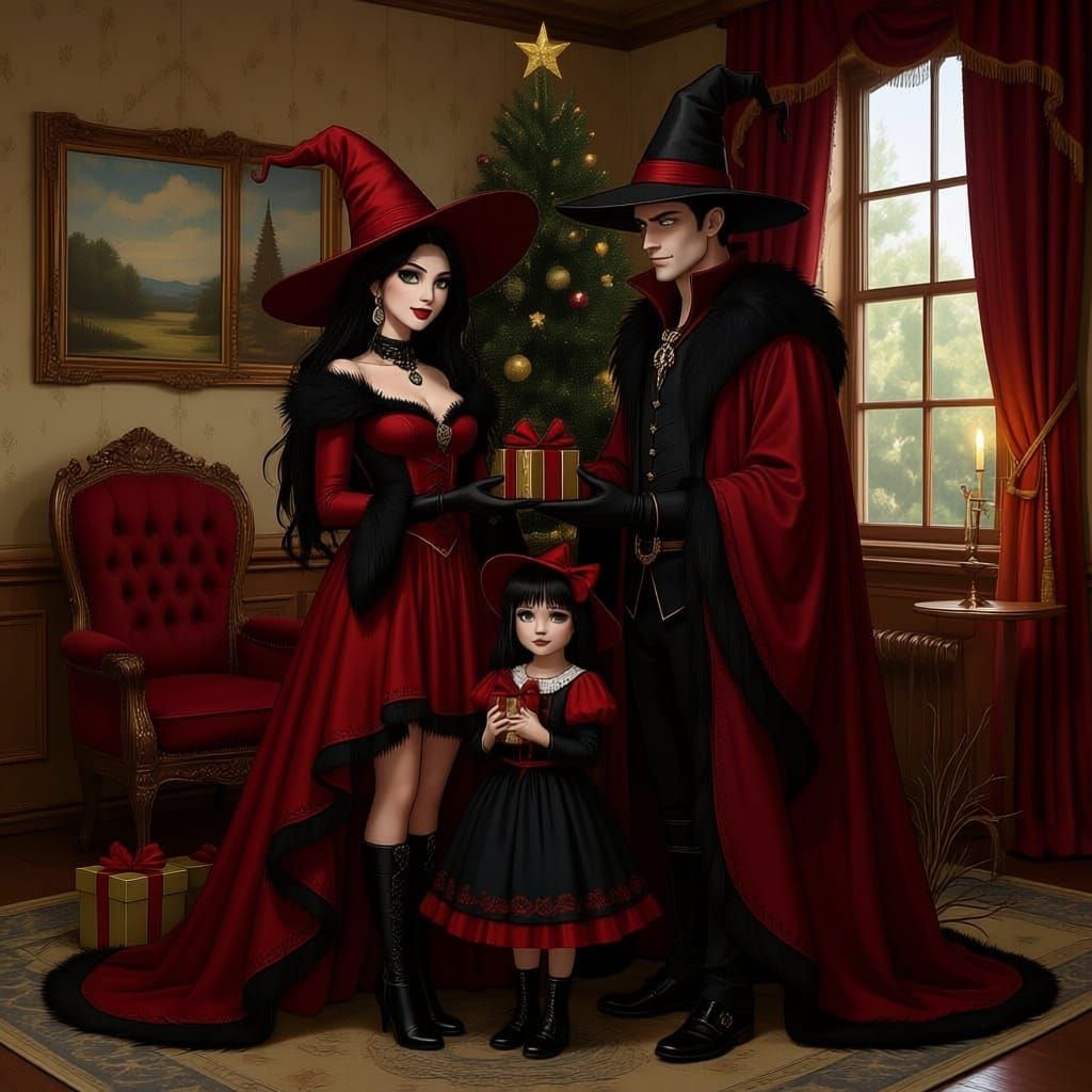 Witch and Wizard Holiday Gathering with Spooky Christmas Tre...