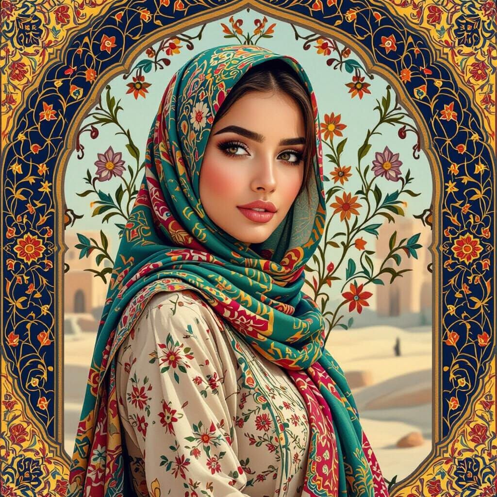 Young Woman in Hijab: A Photorealistic Full-Body Portrait