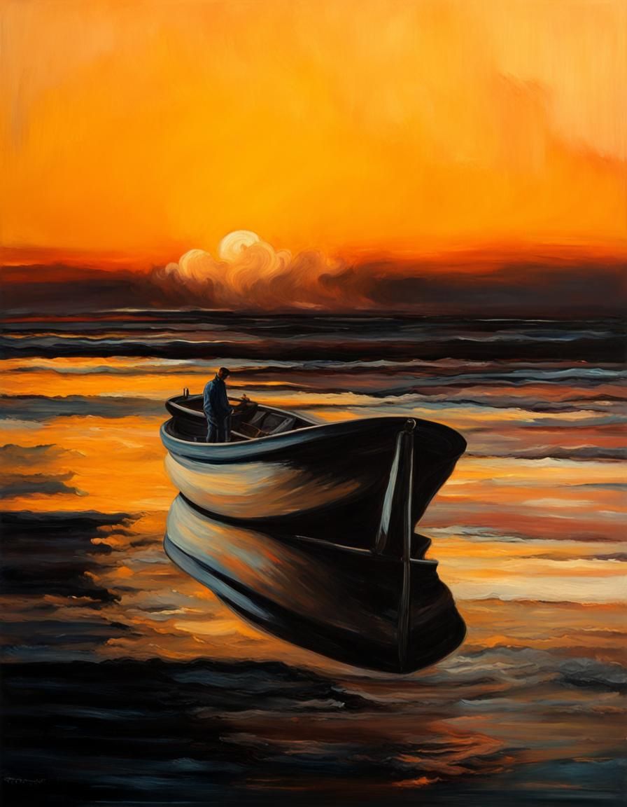 Person in Smoky Sunset: an Impasto Oil Painting