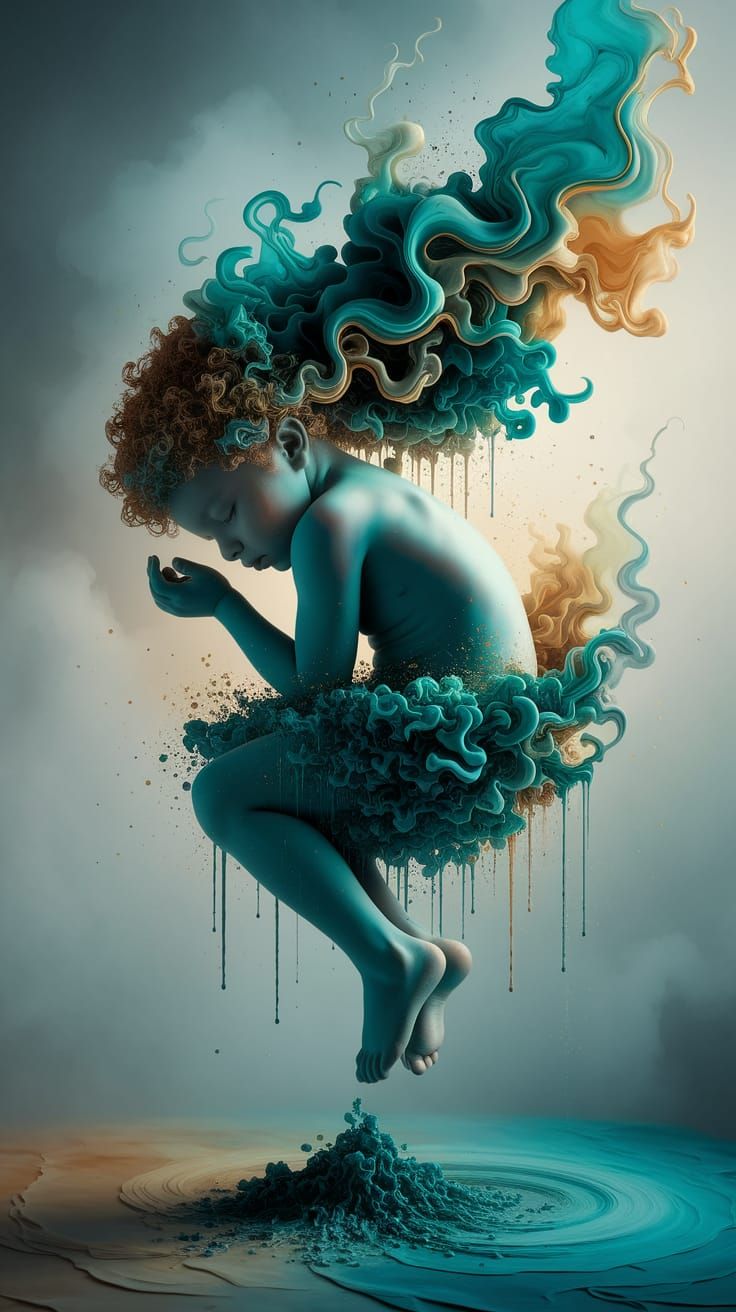 Abstract Sleeping Child in Swirling Alcohol Ink