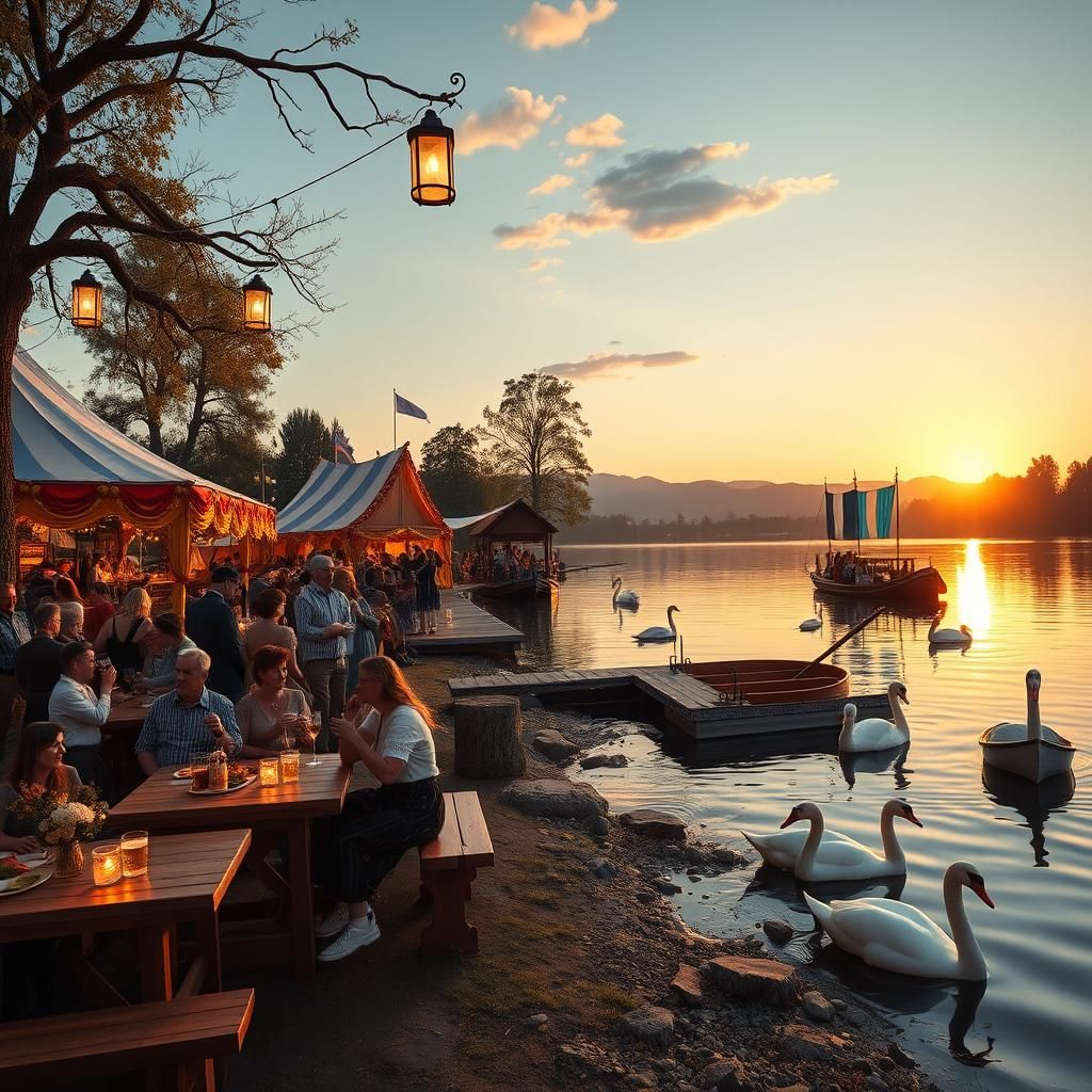 Oktoberfest Celebration on Serene Bavarian Lake