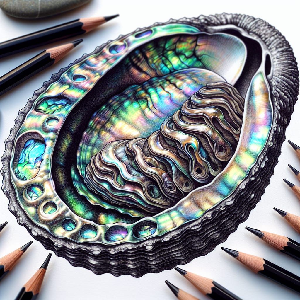 Intricate Pencil Drawing of an Abalone Shell