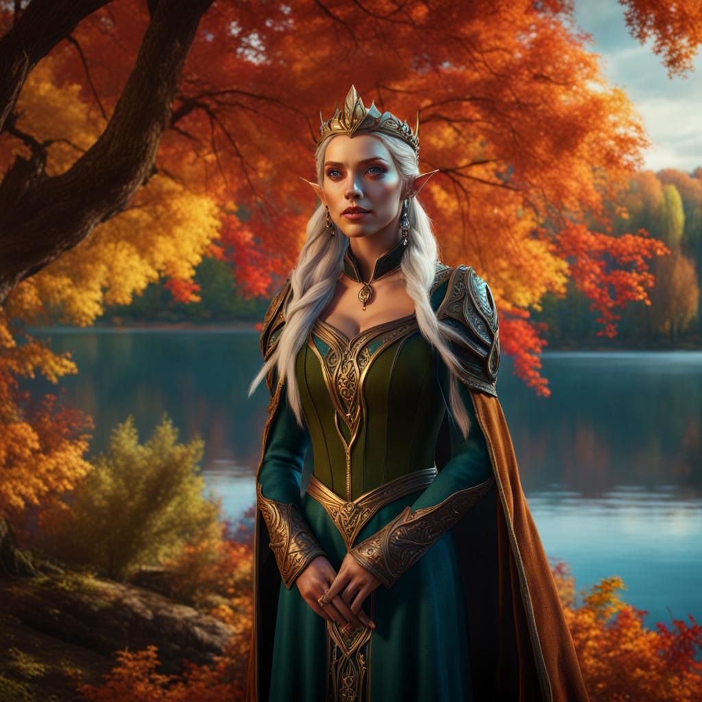 Autumnal Elf Queen: Hyperrealistic Fantasy Portrait