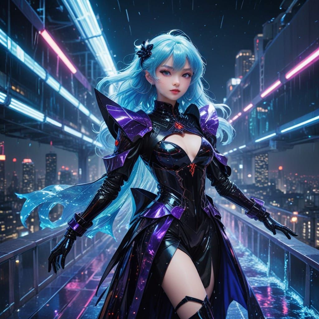 Ethereal Vampire in Futuristic Metropolis by Moonlight