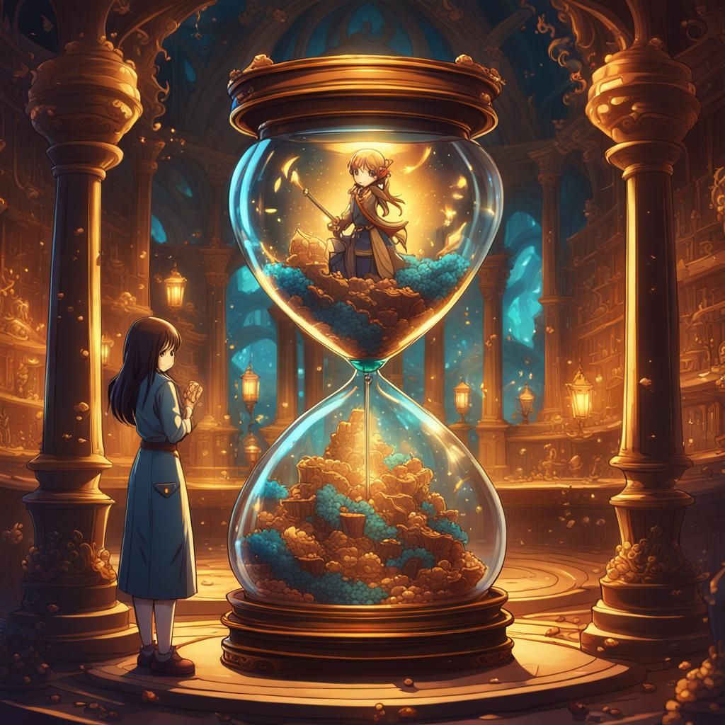 Anime Woman in Hourglass: Manga Scan Style