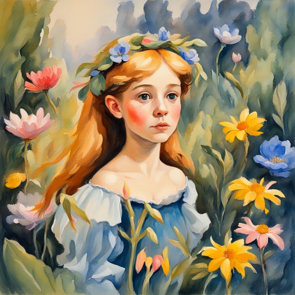 Thumbelina in Gouache Style, a Watercolor Masterpiece