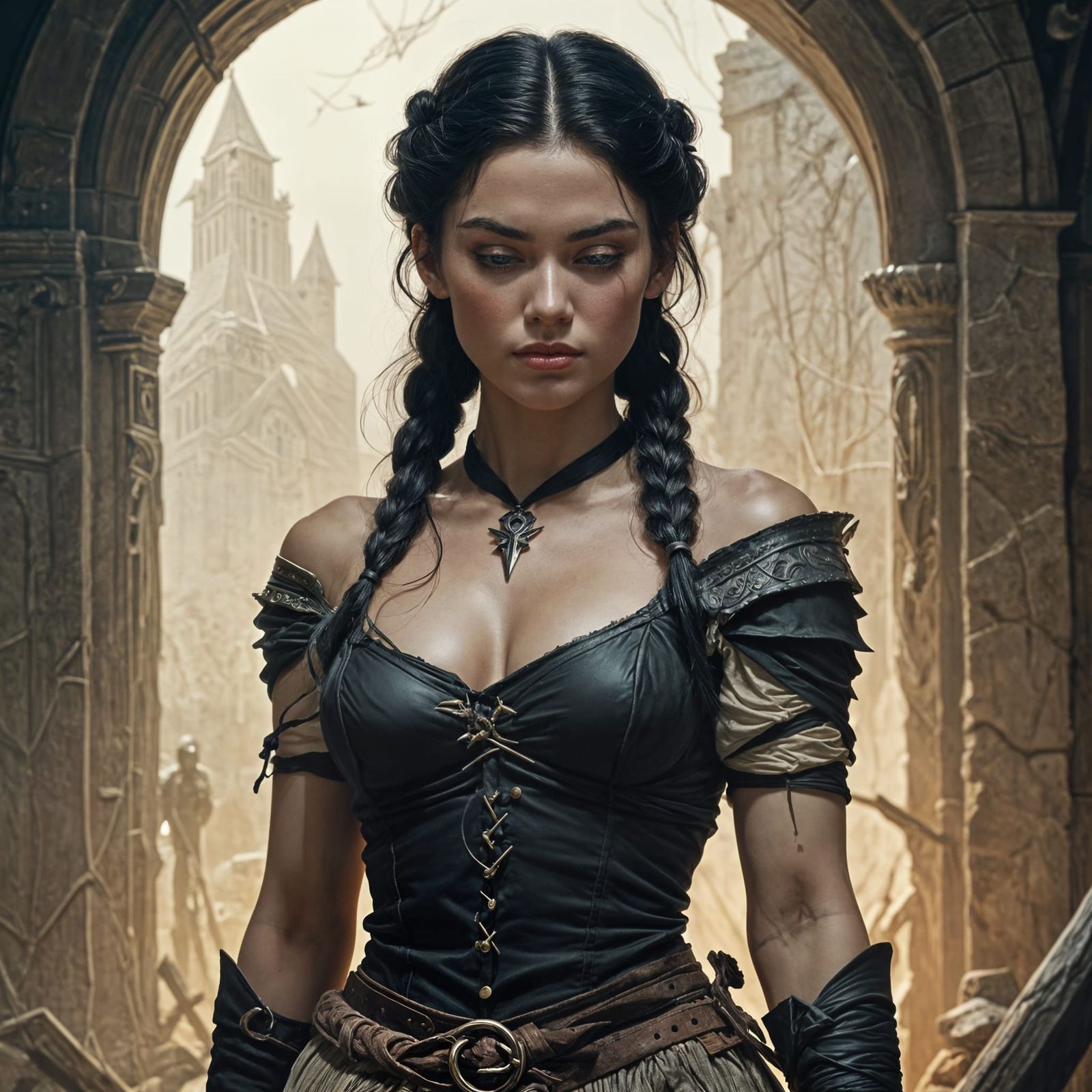 Fantasy Woman with Dagger in Brom and Frazetta Style