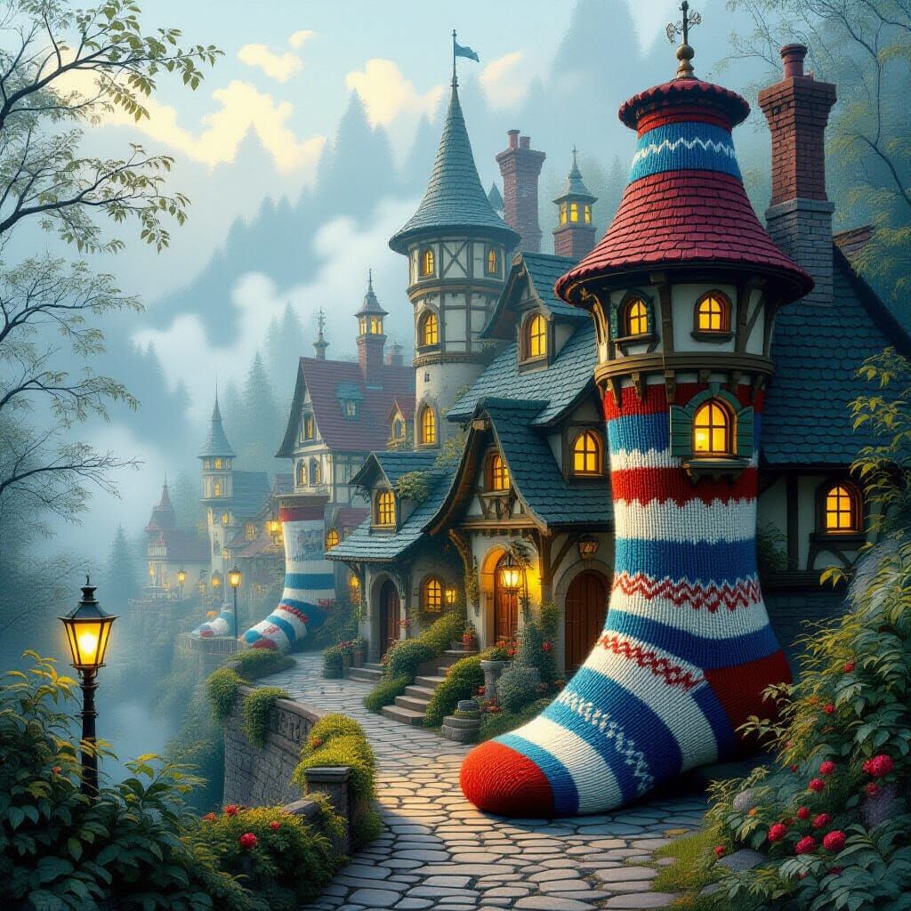 Enchanted Sock Village in Dreamy Mystical Style