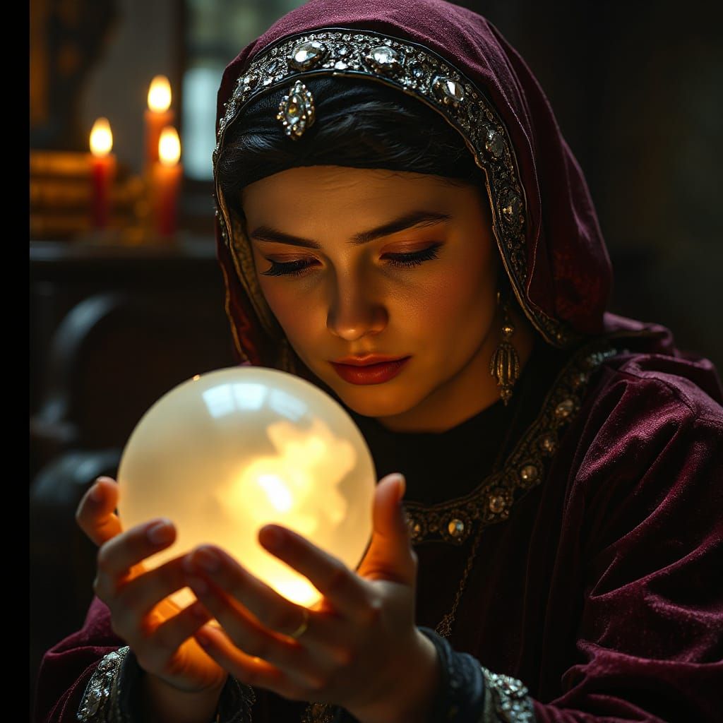 Enchanted Fortune Teller in Whimsical, Romantic Lighting