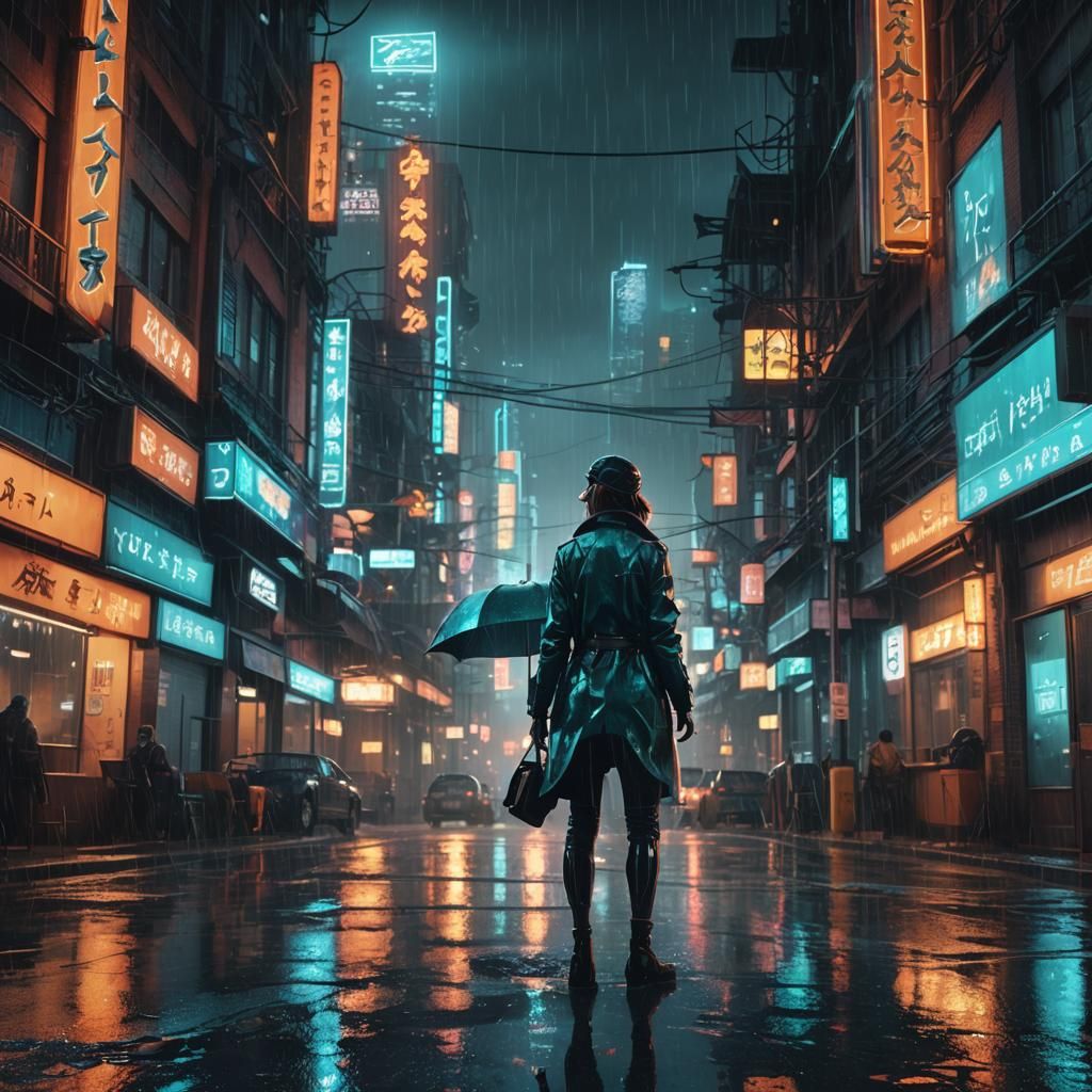 Spy in Rainy City at Night