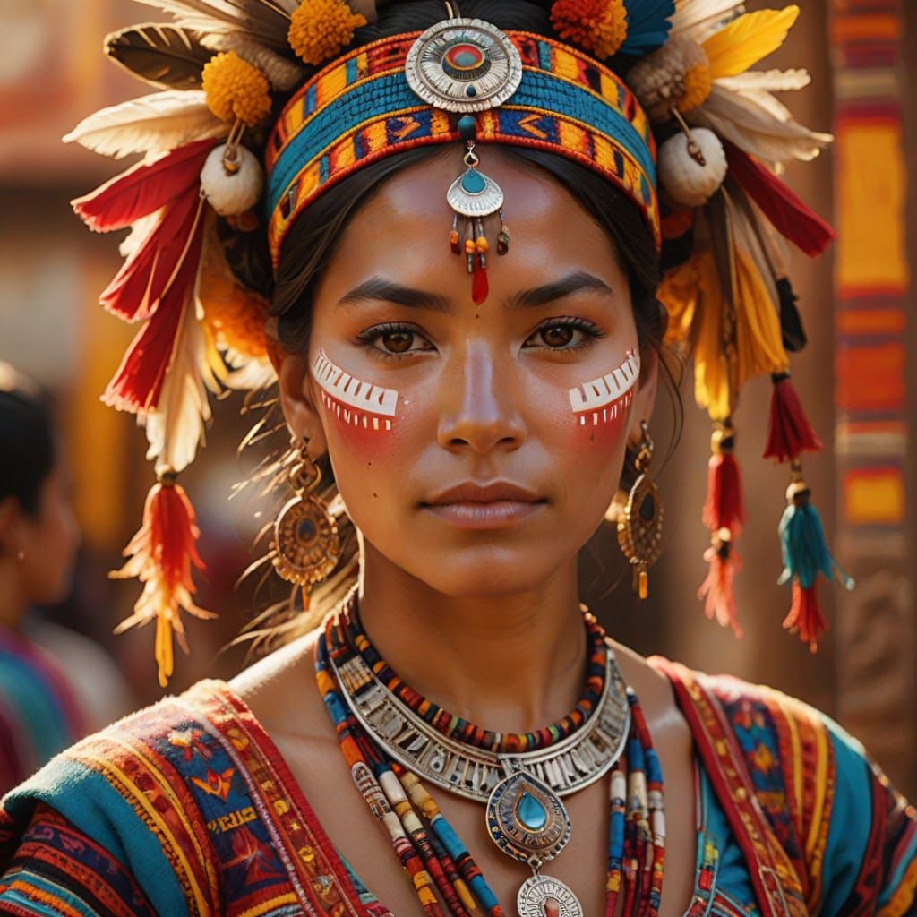 Peruvian Dancer: Close-Up Portrait in Matte Painting Style