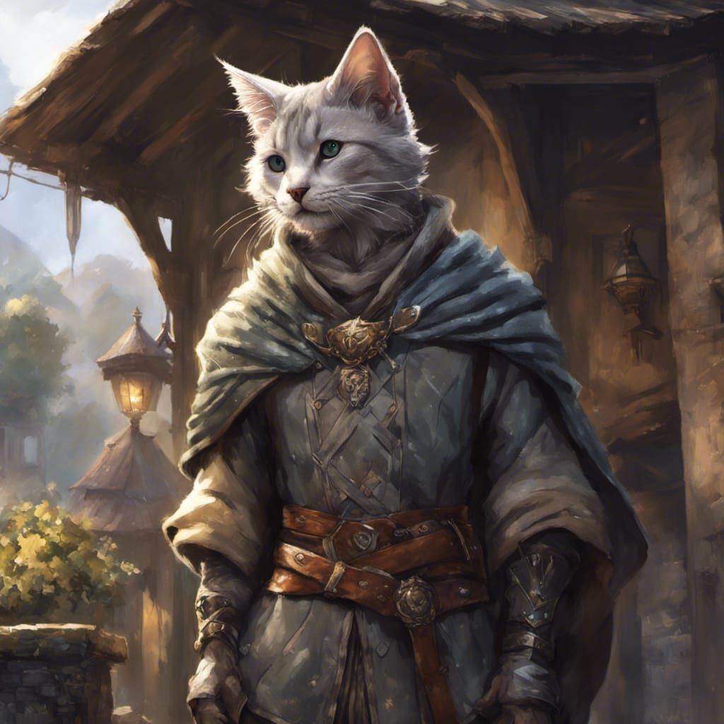 Detailed Tabaxi Portrait in Fantasy Village