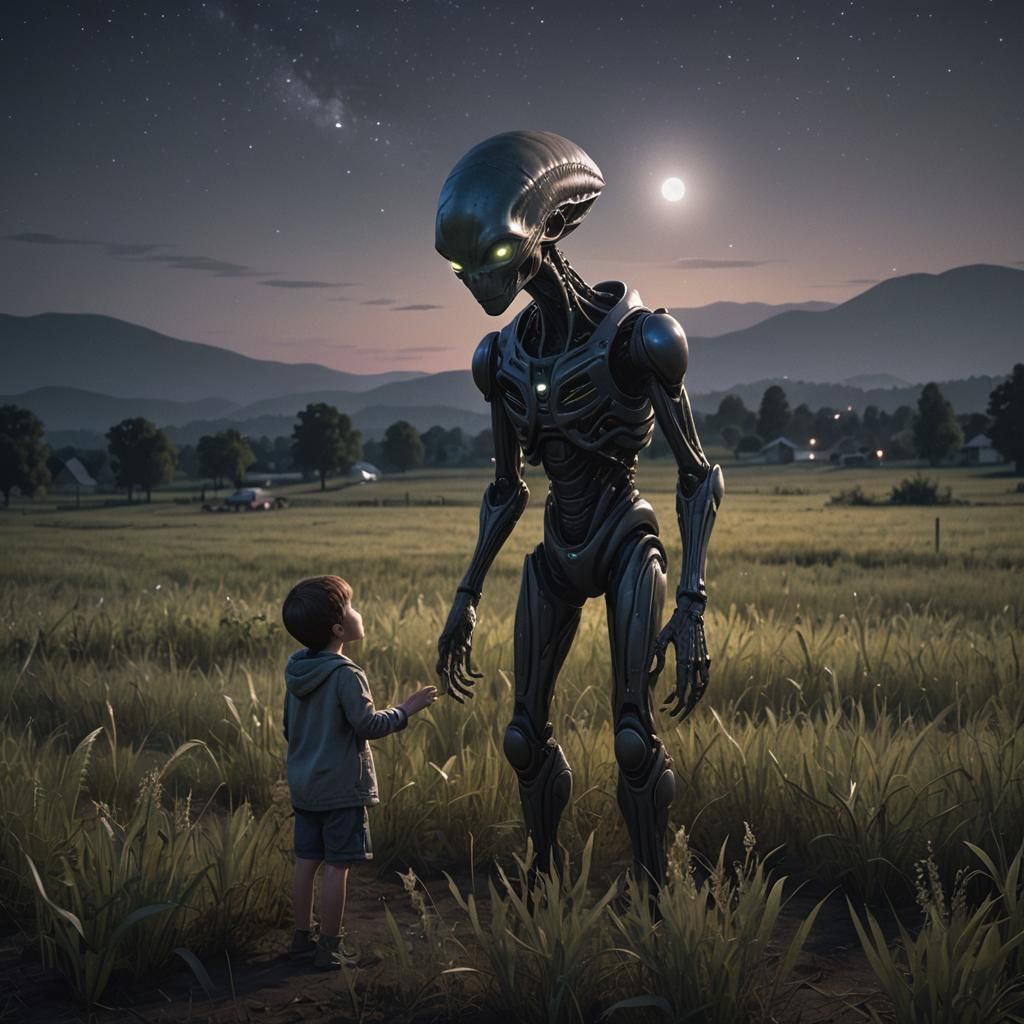 Child's Friendly Alien Encounter at Night