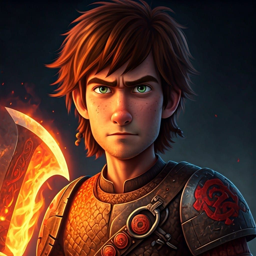 Determined Hiccup Haddock Wields Blazing Axe