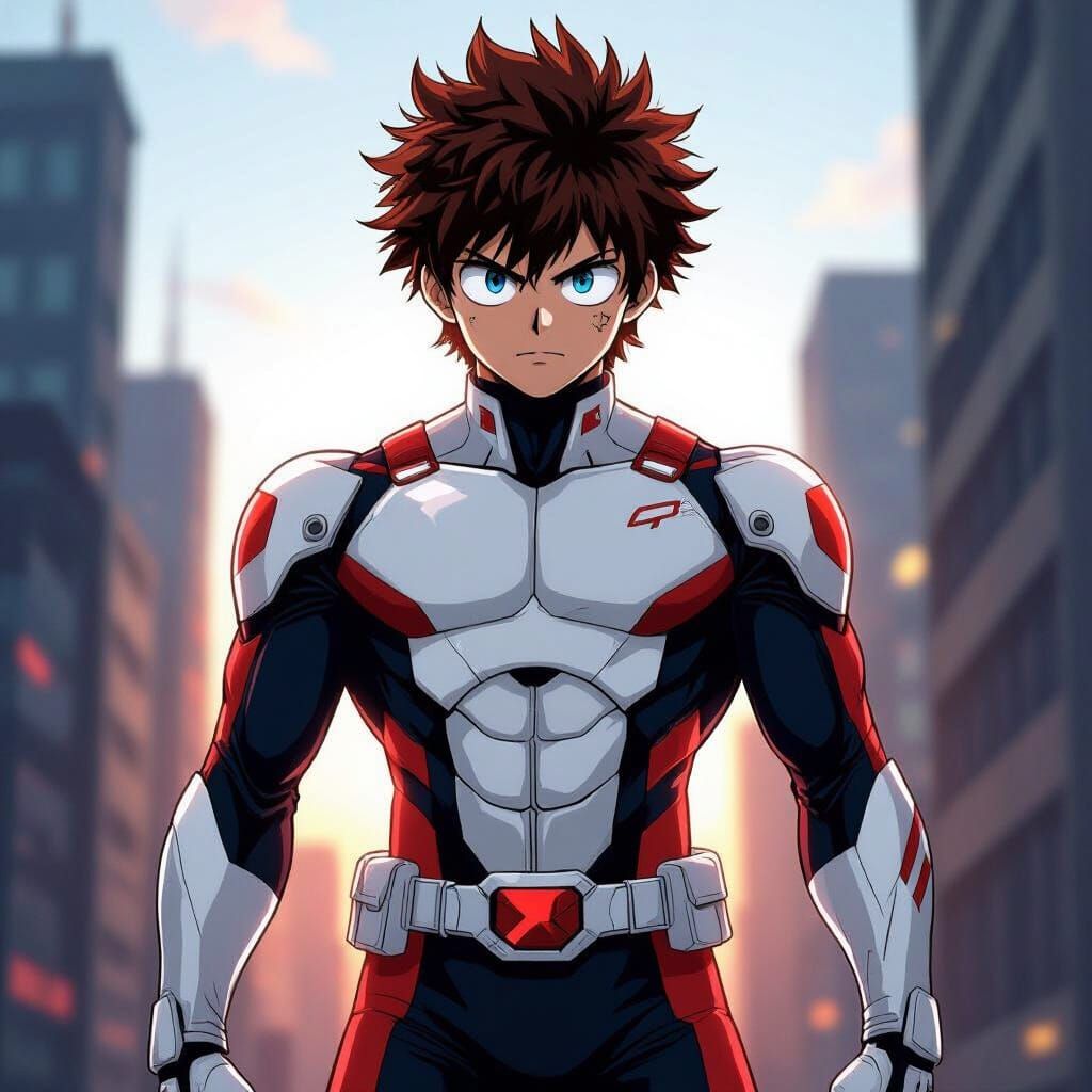 Anime Superhero in White Suit with Red Accents