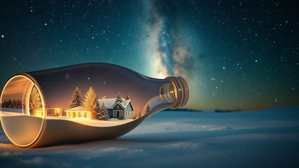 Double Exposure Christmas Scene with Milky Way