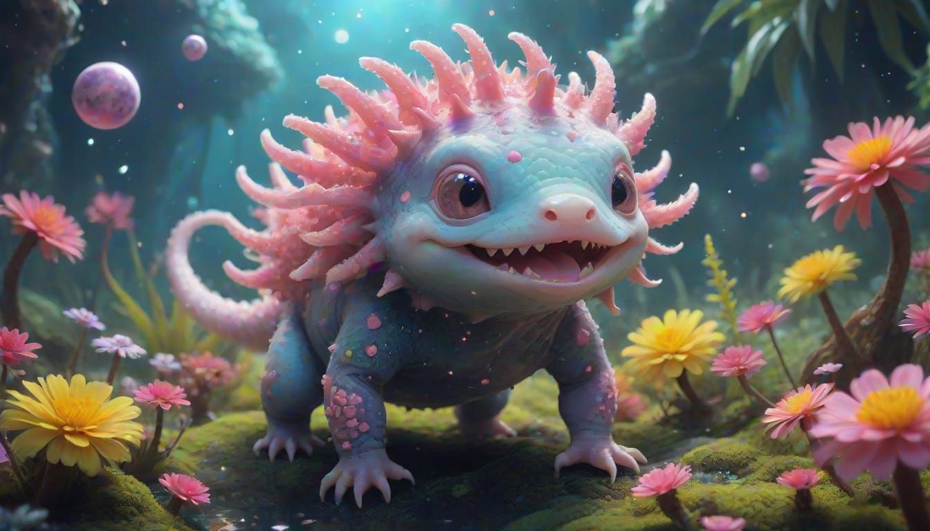 a cute axolotl in a fantastical vibrant environment flux-schnell