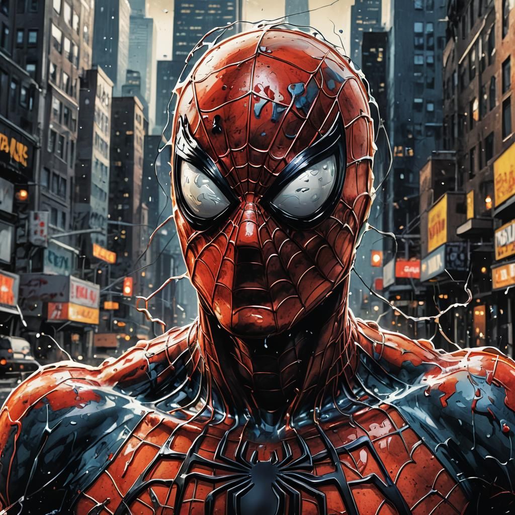 Spiderman Dripping in Goo: Comic Book Art