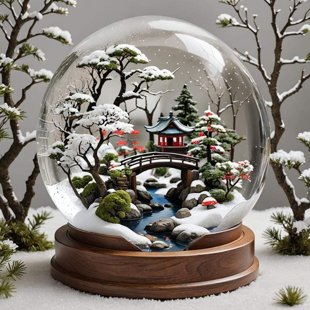 Japanese Garden in a Snow Globe
