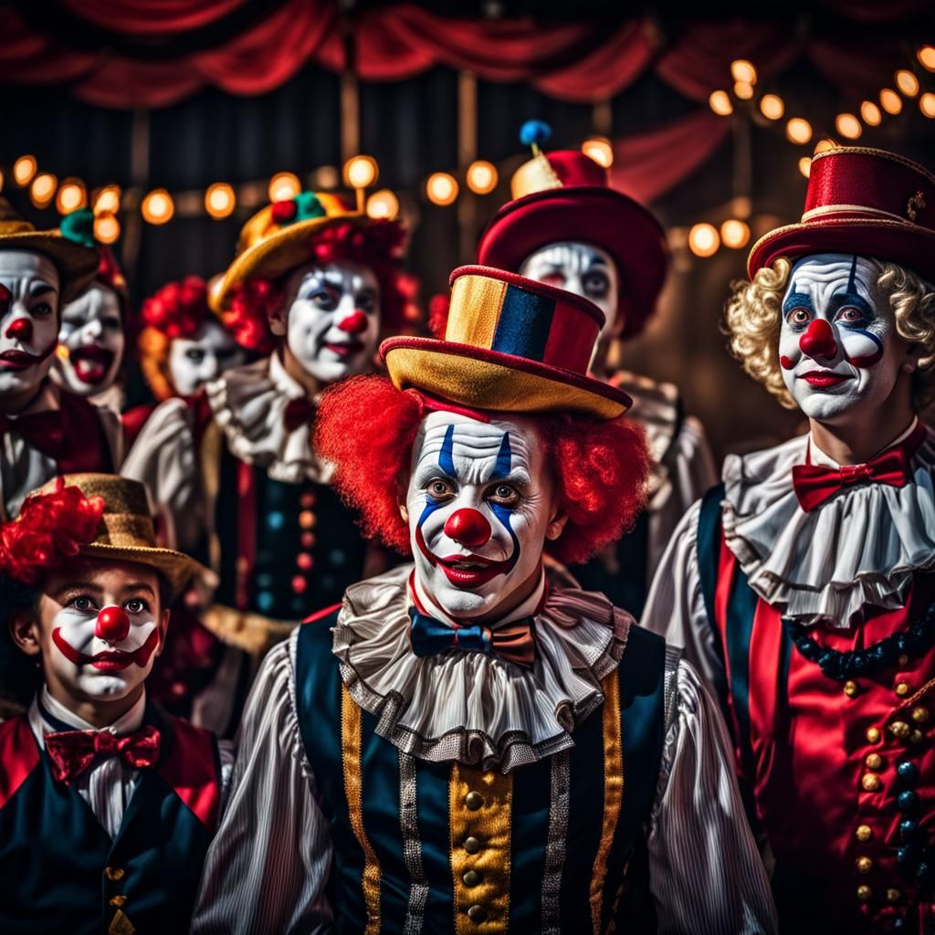Hyperrealistic Clowns Perform for Children at Circus